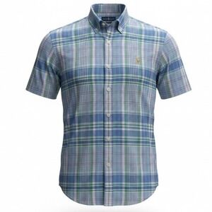 Ralph Lauren Classic Fit Plaid Short Sleeve Button Up Shirt Mens XL Blue Green